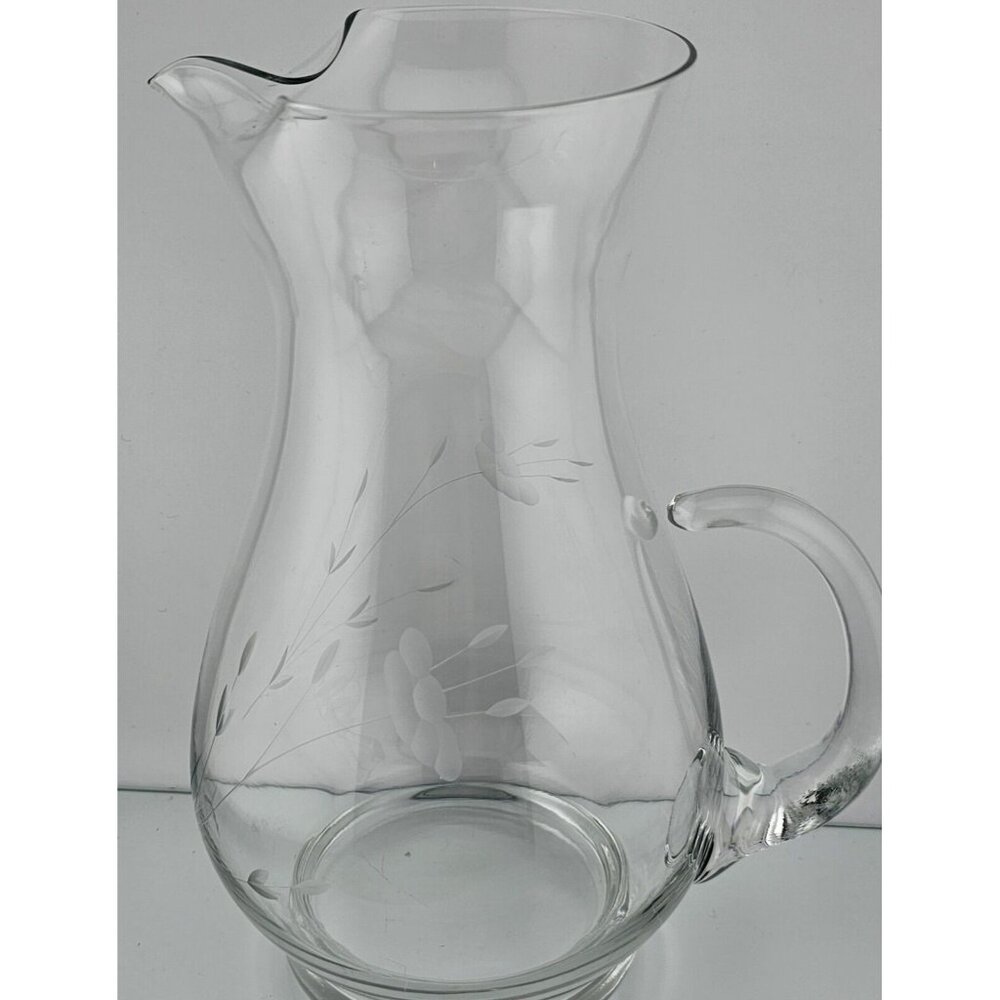 Princess House Heritage Crystal Pitcher with Ice Lip 10.2" etched floral vintage - Picture 5 of 6